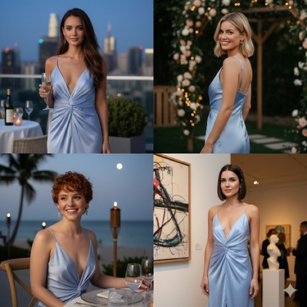 Abercrombie & Fitch Blue Twist-Front Spaghetti Strap Prom Wedding Dress Size L - Picture 3 of 12